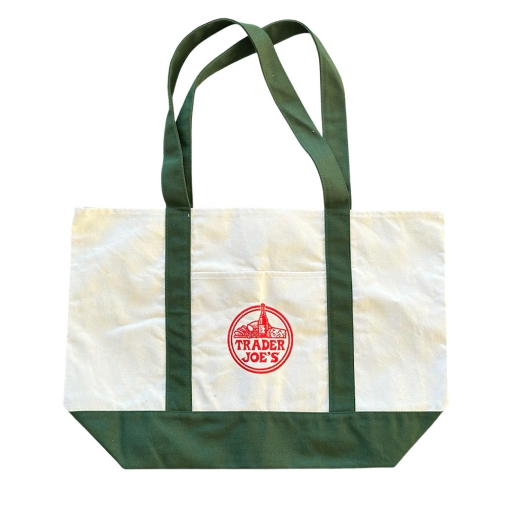Trader Joe's Green and White Tote Bag